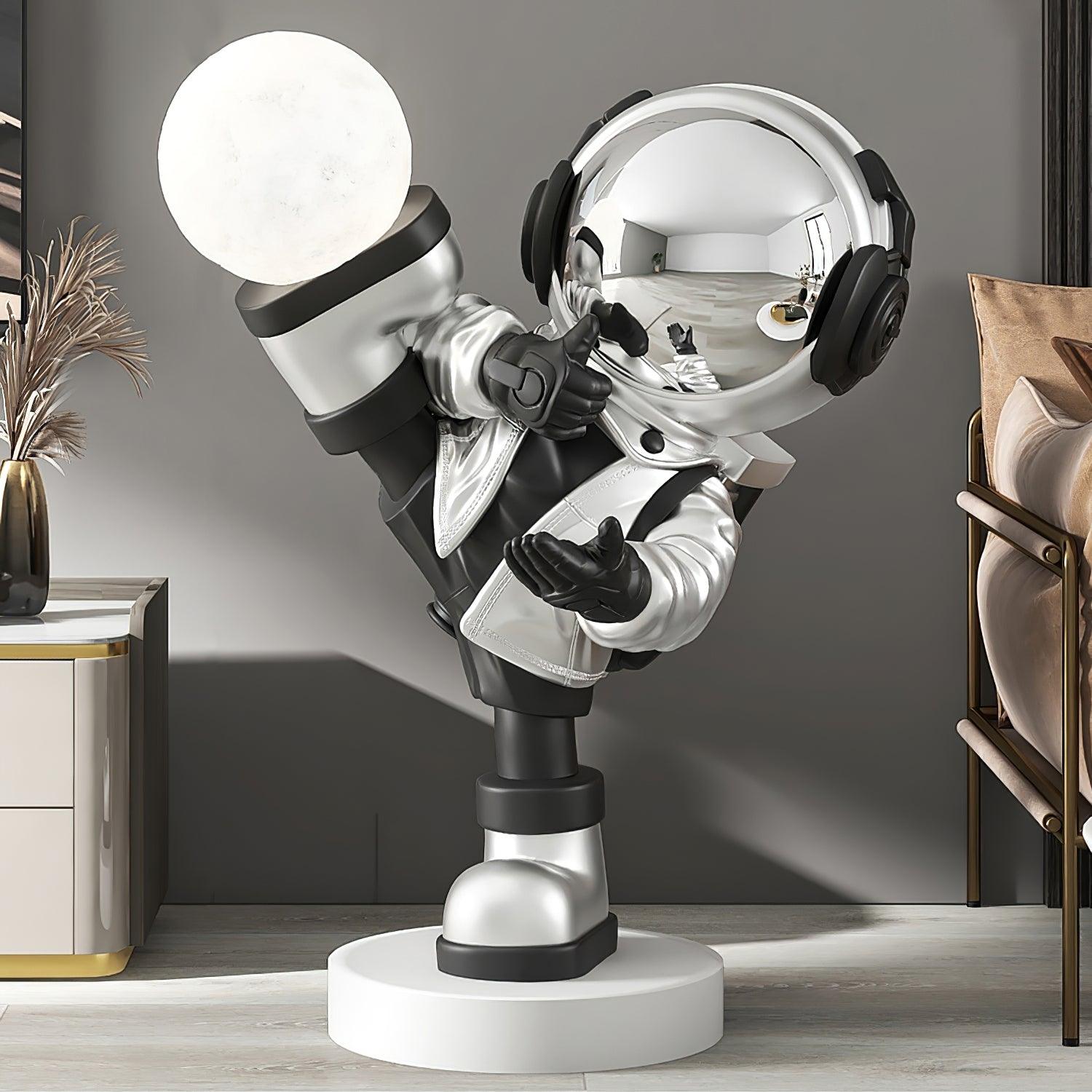 Kung Fu Astronaut Sculpture LED Floor Lamp with USB Charging and Resin Base