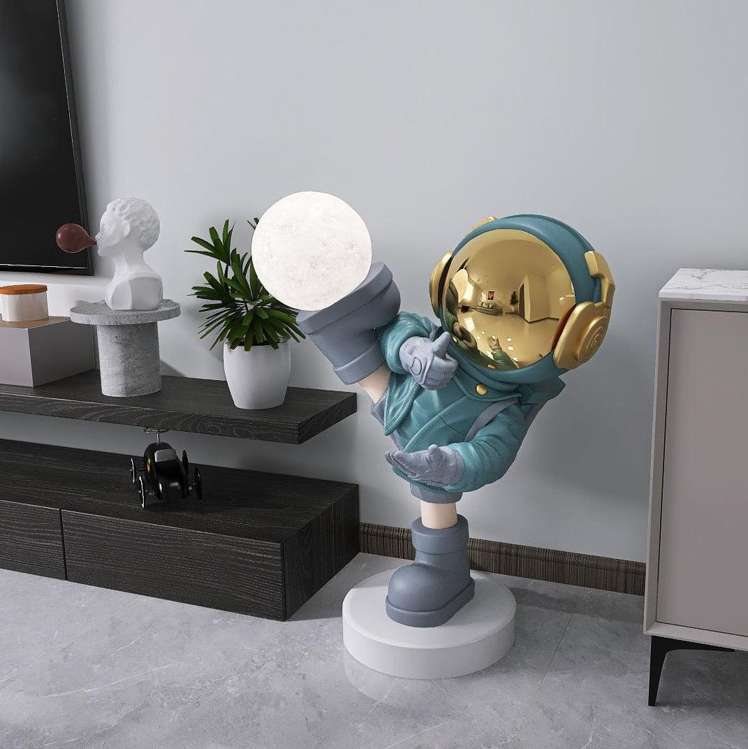 Kung Fu Astronaut Sculpture LED Floor Lamp with USB Charging and Resin Base