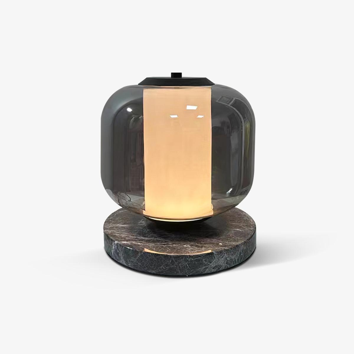 Modern Marble Table Lamp with Smoke Gray Glass Shade Contemporary Bedside Reading Light
