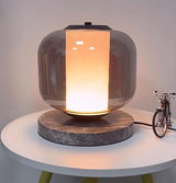 Modern Marble Table Lamp with Smoke Gray Glass Shade Contemporary Bedside Reading Light