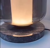 Modern Marble Table Lamp with Smoke Gray Glass Shade Contemporary Bedside Reading Light