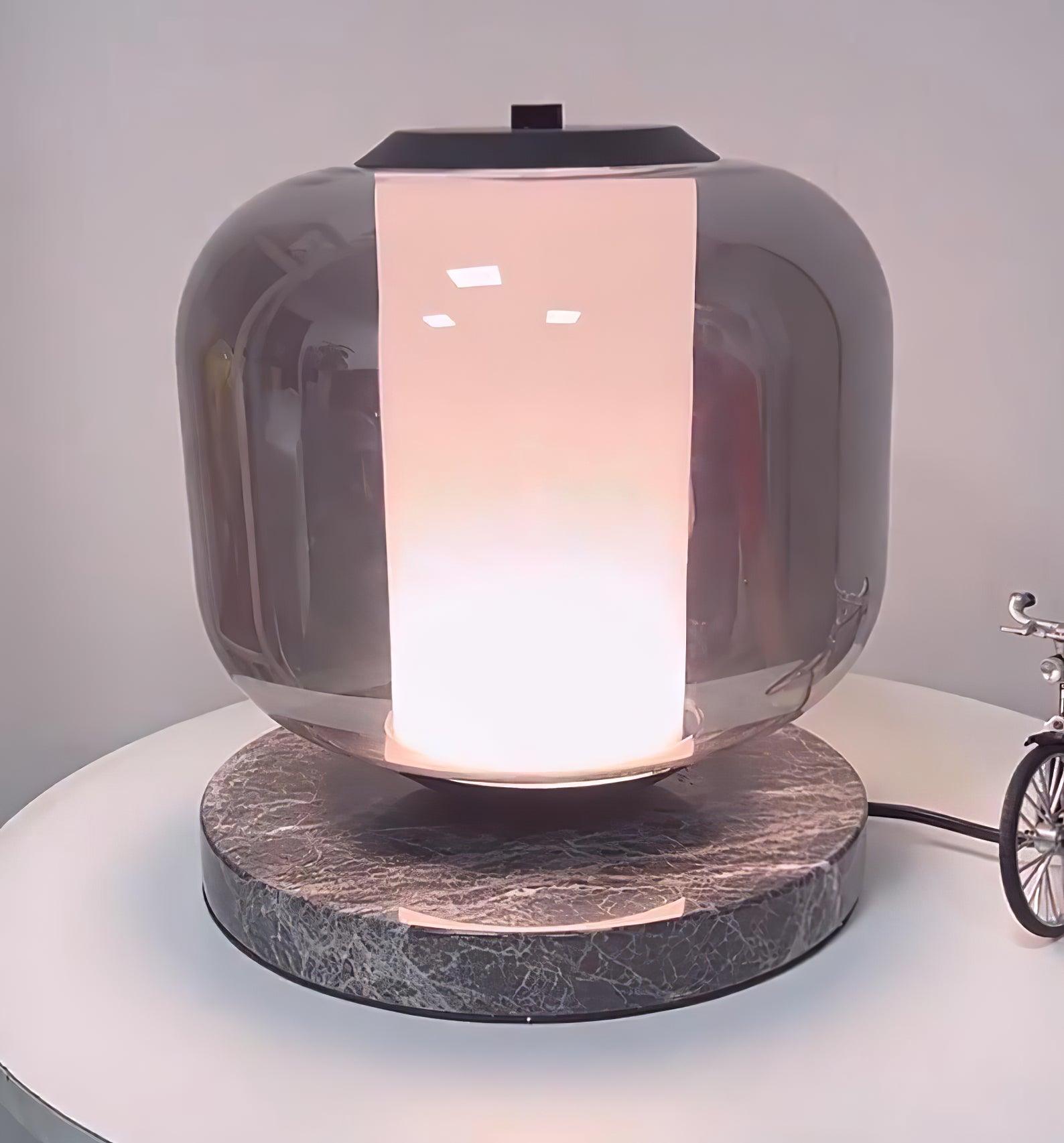 Modern Marble Table Lamp with Smoke Gray Glass Shade Contemporary Bedside Reading Light