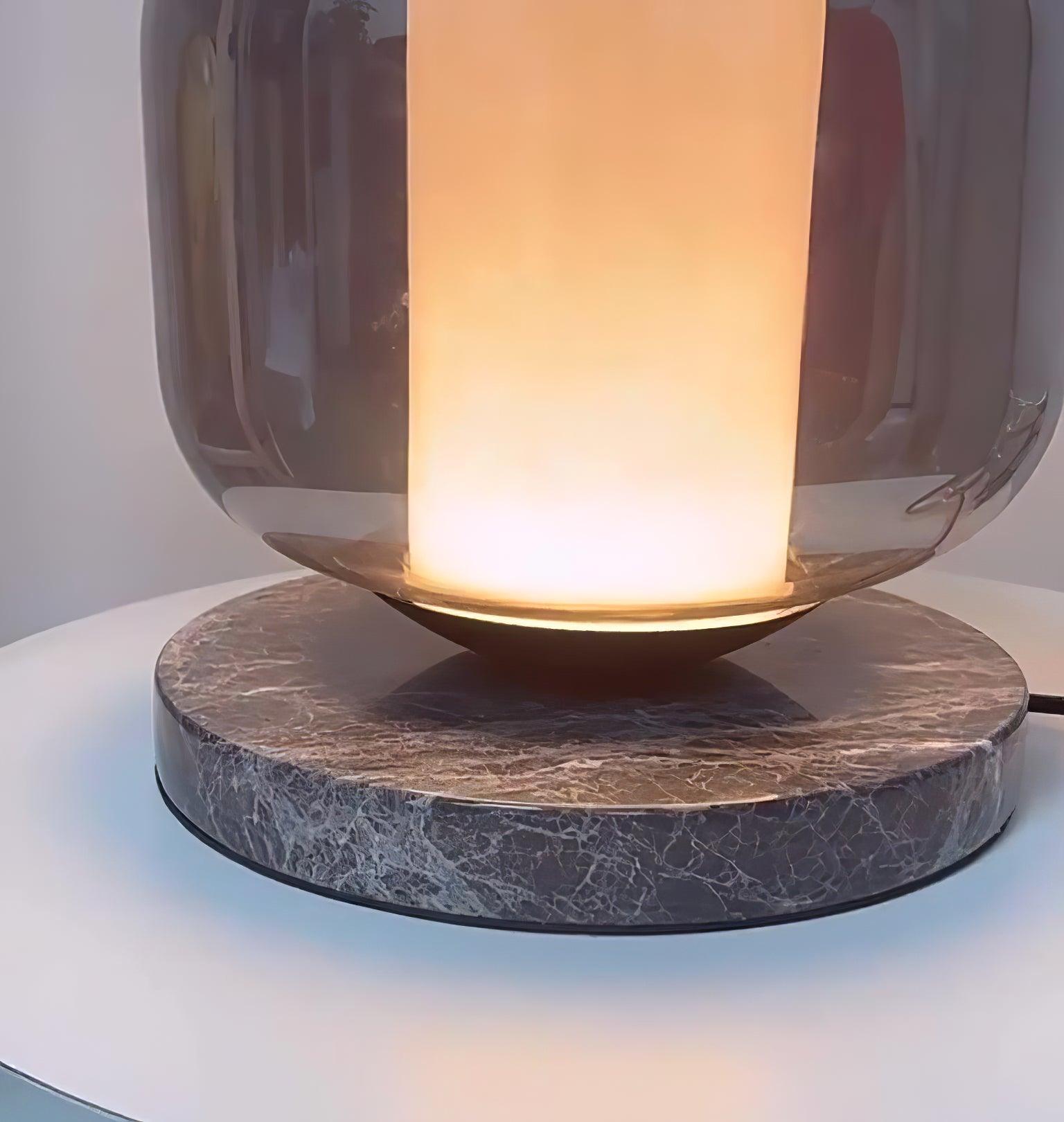 Modern Marble Table Lamp with Smoke Gray Glass Shade Contemporary Bedside Reading Light