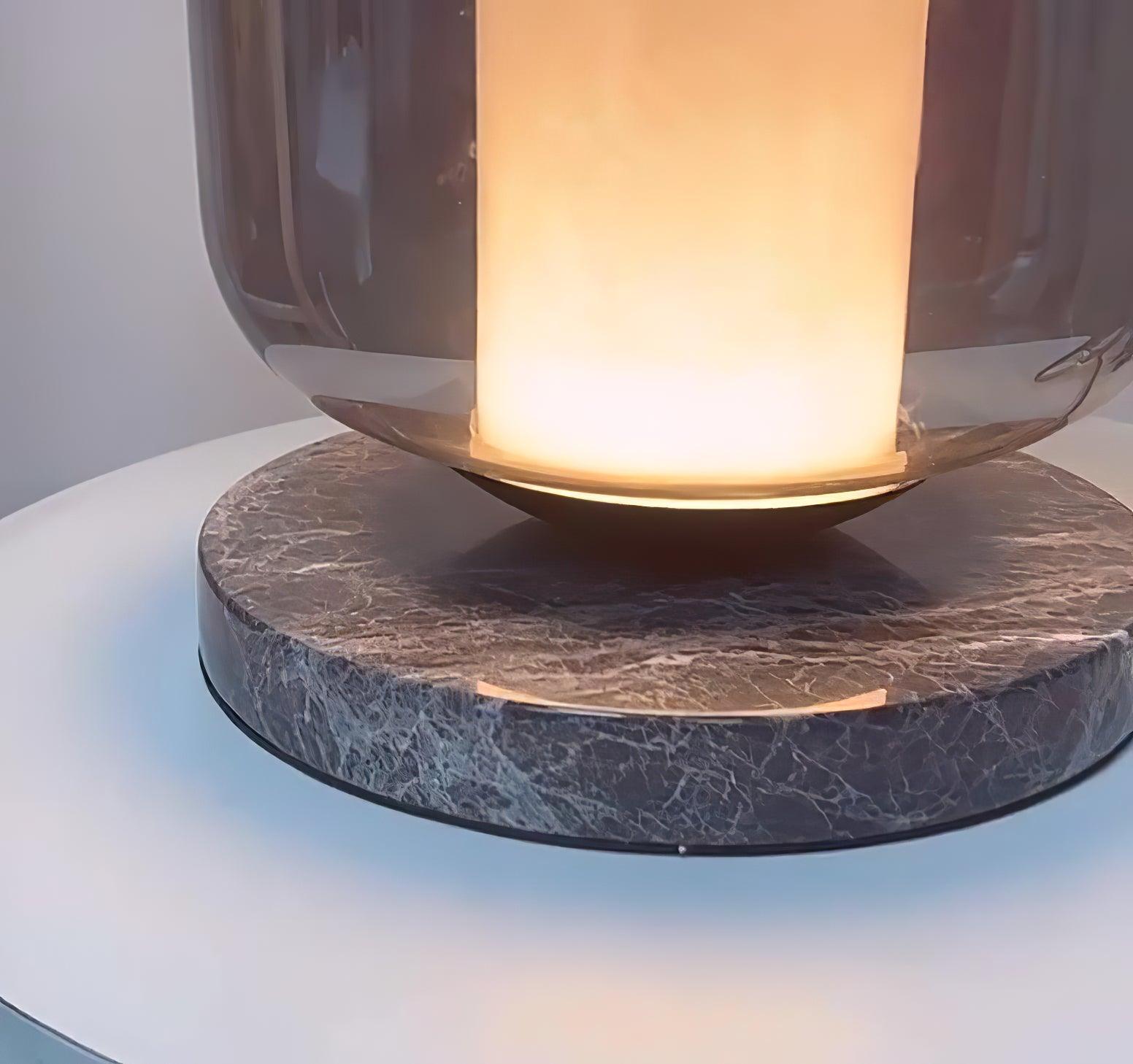 Modern Marble Table Lamp with Smoke Gray Glass Shade Contemporary Bedside Reading Light