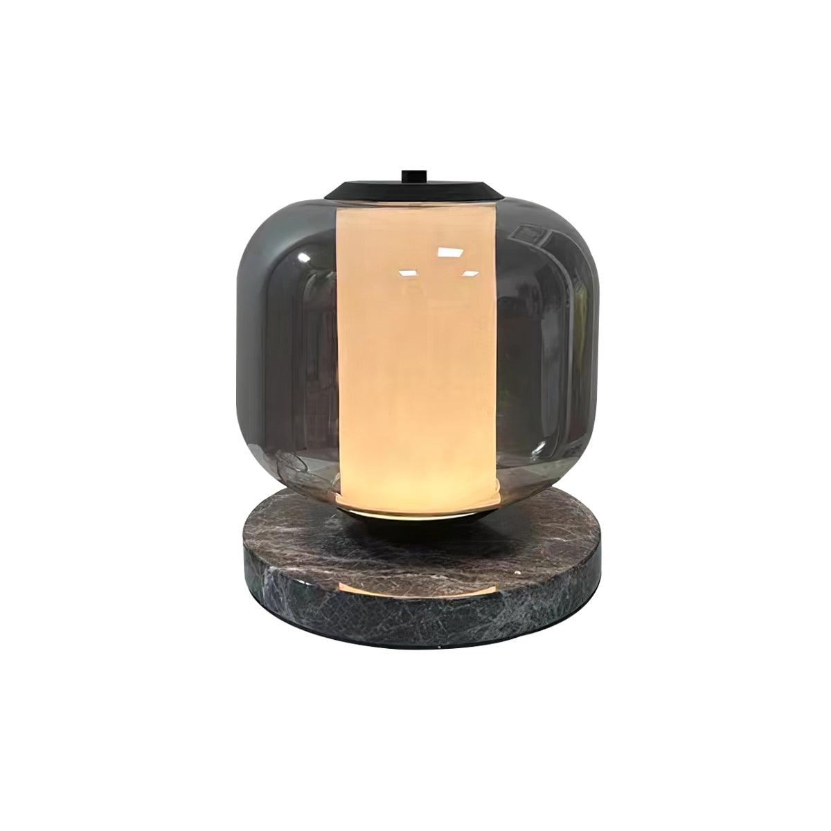 Modern Marble Table Lamp with Smoke Gray Glass Shade Contemporary Bedside Reading Light