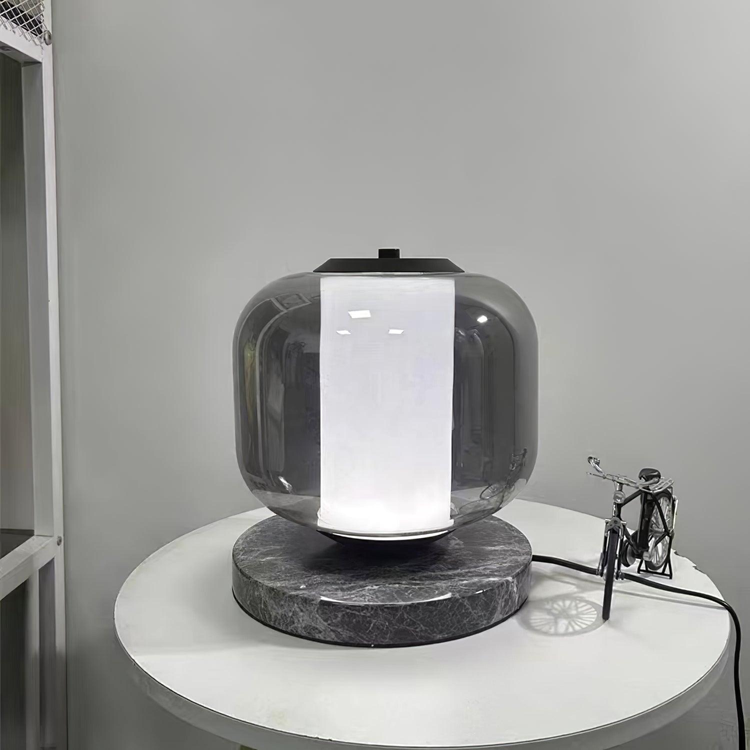 Modern Marble Table Lamp with Smoke Gray Glass Shade Contemporary Bedside Reading Light