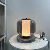Modern Marble Table Lamp with Smoke Gray Glass Shade Contemporary Bedside Reading Light
