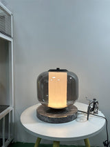 Modern Marble Table Lamp with Smoke Gray Glass Shade Contemporary Bedside Reading Light
