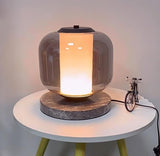 Modern Marble Table Lamp with Smoke Gray Glass Shade Contemporary Bedside Reading Light