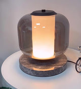Modern Marble Table Lamp with Smoke Gray Glass Shade Contemporary Bedside Reading Light