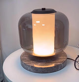 Modern Marble Table Lamp with Smoke Gray Glass Shade Contemporary Bedside Reading Light