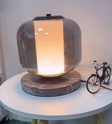 Modern Marble Table Lamp with Smoke Gray Glass Shade Contemporary Bedside Reading Light