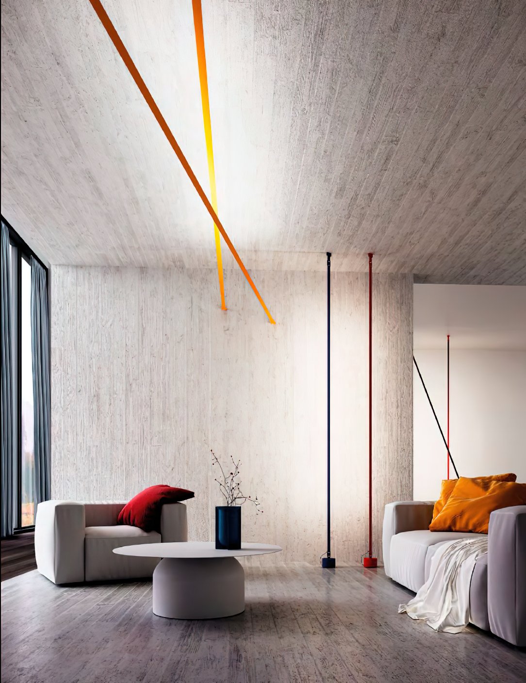 Modern Flexible Textile Floor to Ceiling LED Lamp Tension Based Adjustable Strip Lighting