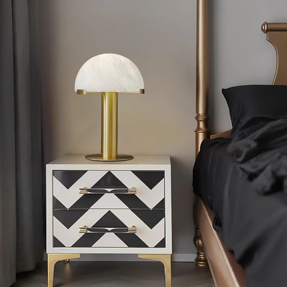 Contemporary Alabaster Stone Table Lamp with Bronze Finish for Luxury Bedroom and Office Lighting