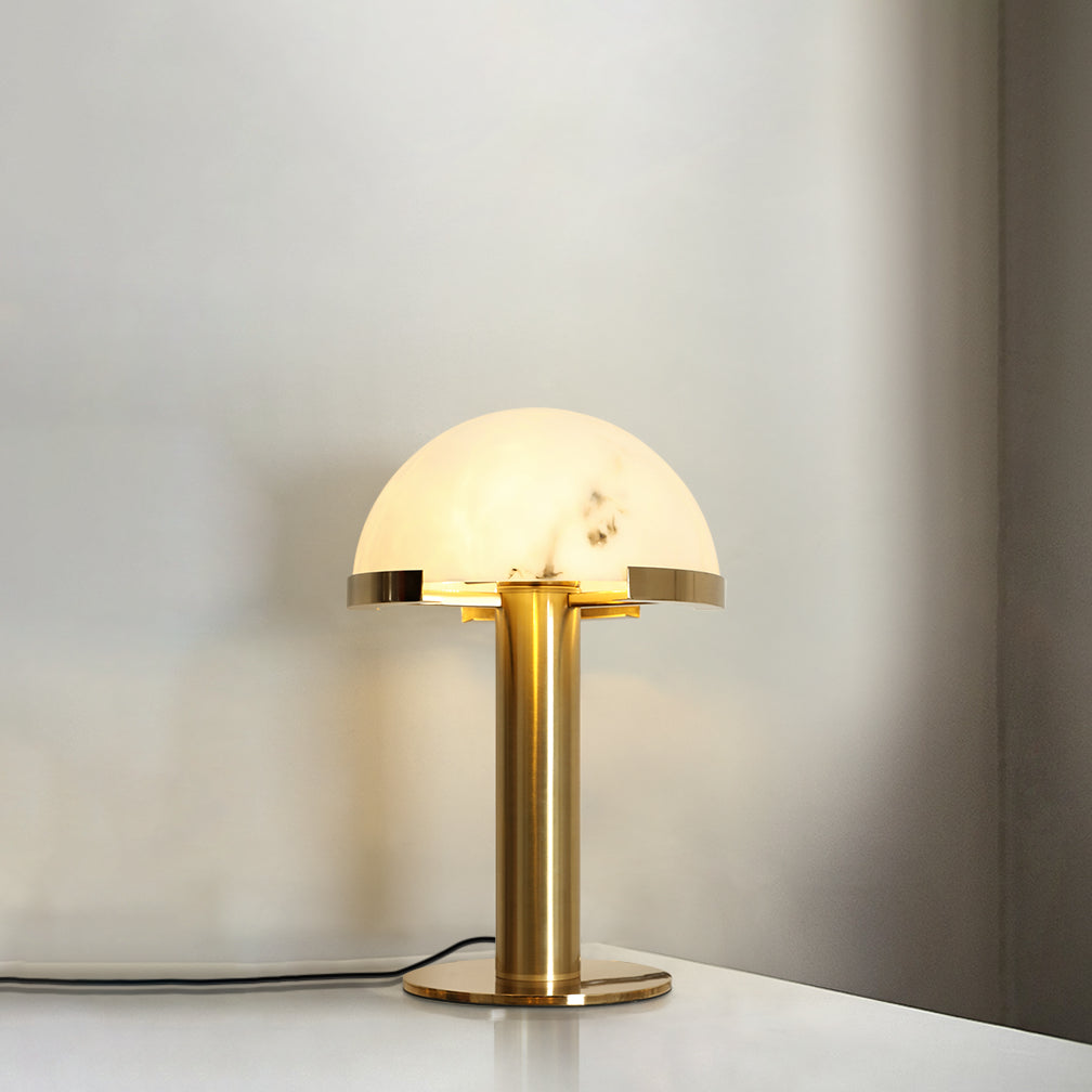 Contemporary Alabaster Stone Table Lamp with Bronze Finish for Luxury Bedroom and Office Lighting
