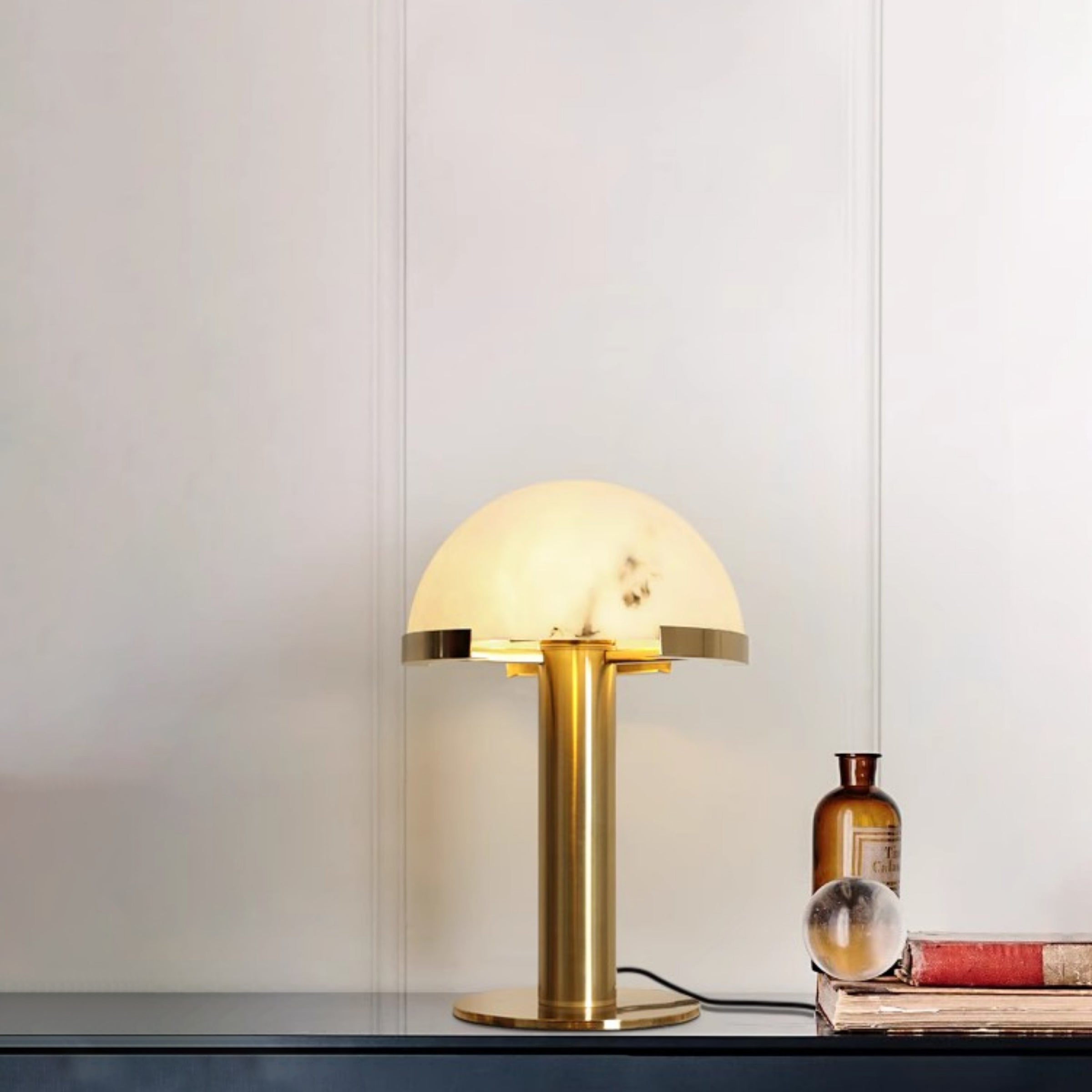 Contemporary Alabaster Stone Table Lamp with Bronze Finish for Luxury Bedroom and Office Lighting