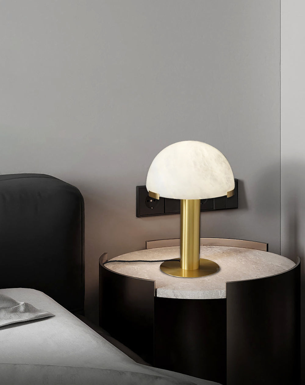 Contemporary Alabaster Stone Table Lamp with Bronze Finish for Luxury Bedroom and Office Lighting