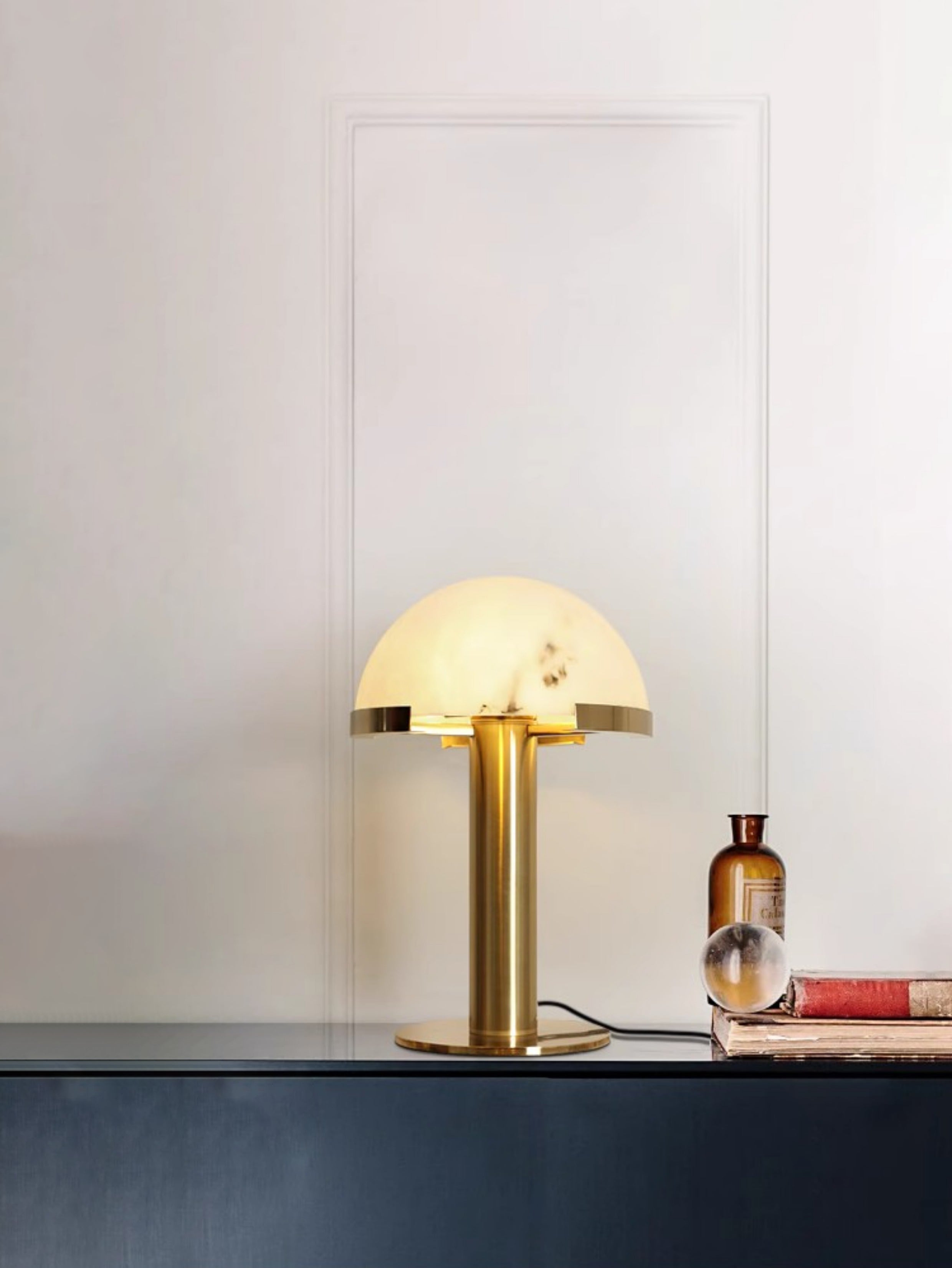 Contemporary Alabaster Stone Table Lamp with Bronze Finish for Luxury Bedroom and Office Lighting