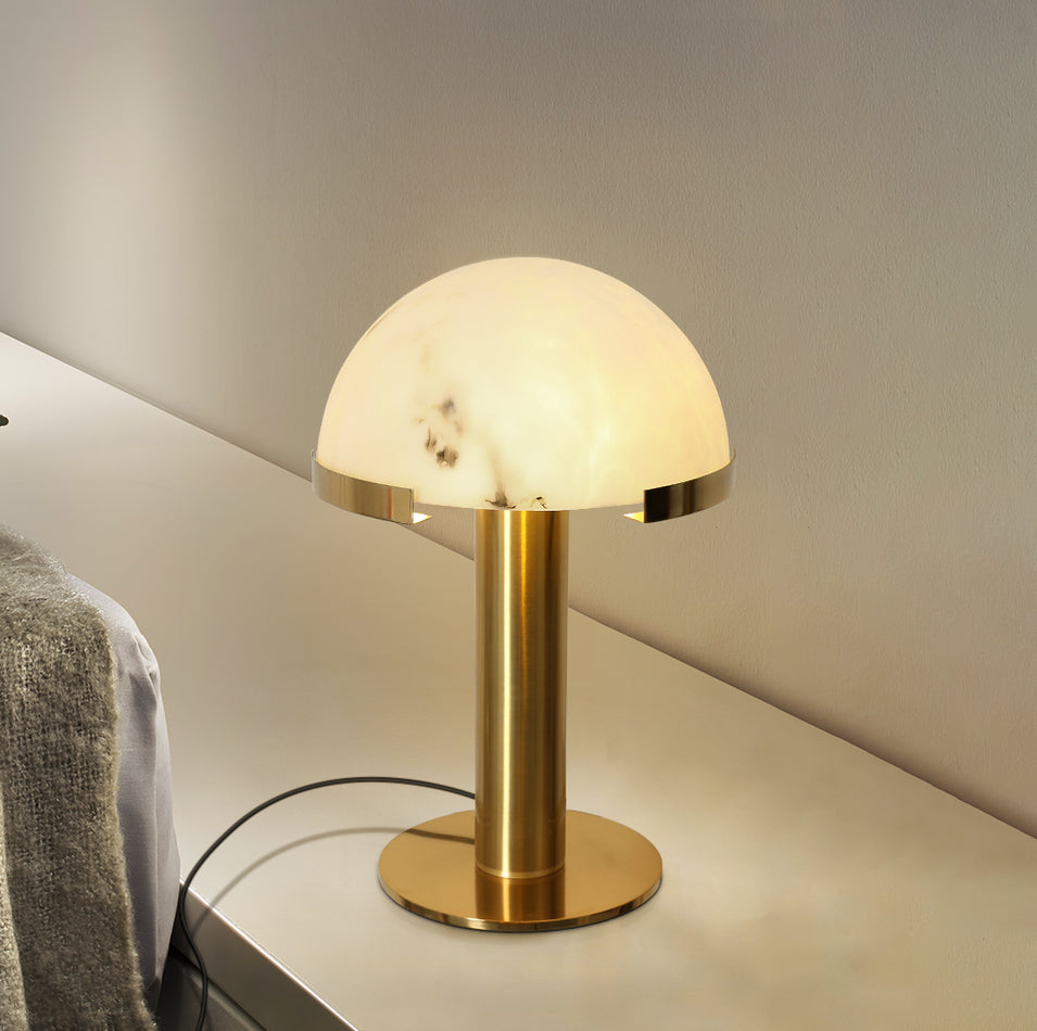 Contemporary Alabaster Stone Table Lamp with Bronze Finish for Luxury Bedroom and Office Lighting