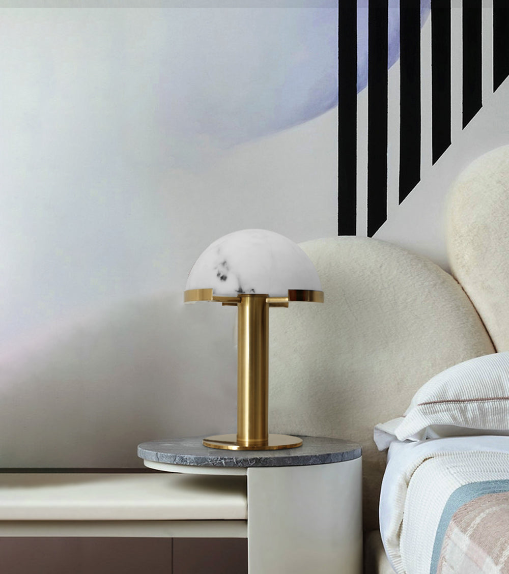 Contemporary Alabaster Stone Table Lamp with Bronze Finish for Luxury Bedroom and Office Lighting