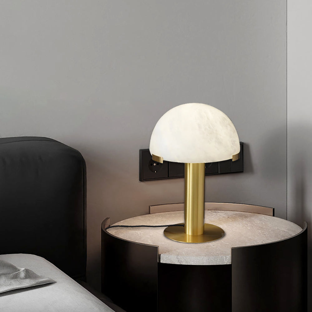 Contemporary Alabaster Stone Table Lamp with Bronze Finish for Luxury Bedroom and Office Lighting
