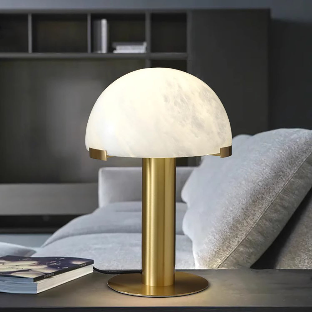 Contemporary Alabaster Stone Table Lamp with Bronze Finish for Luxury Bedroom and Office Lighting