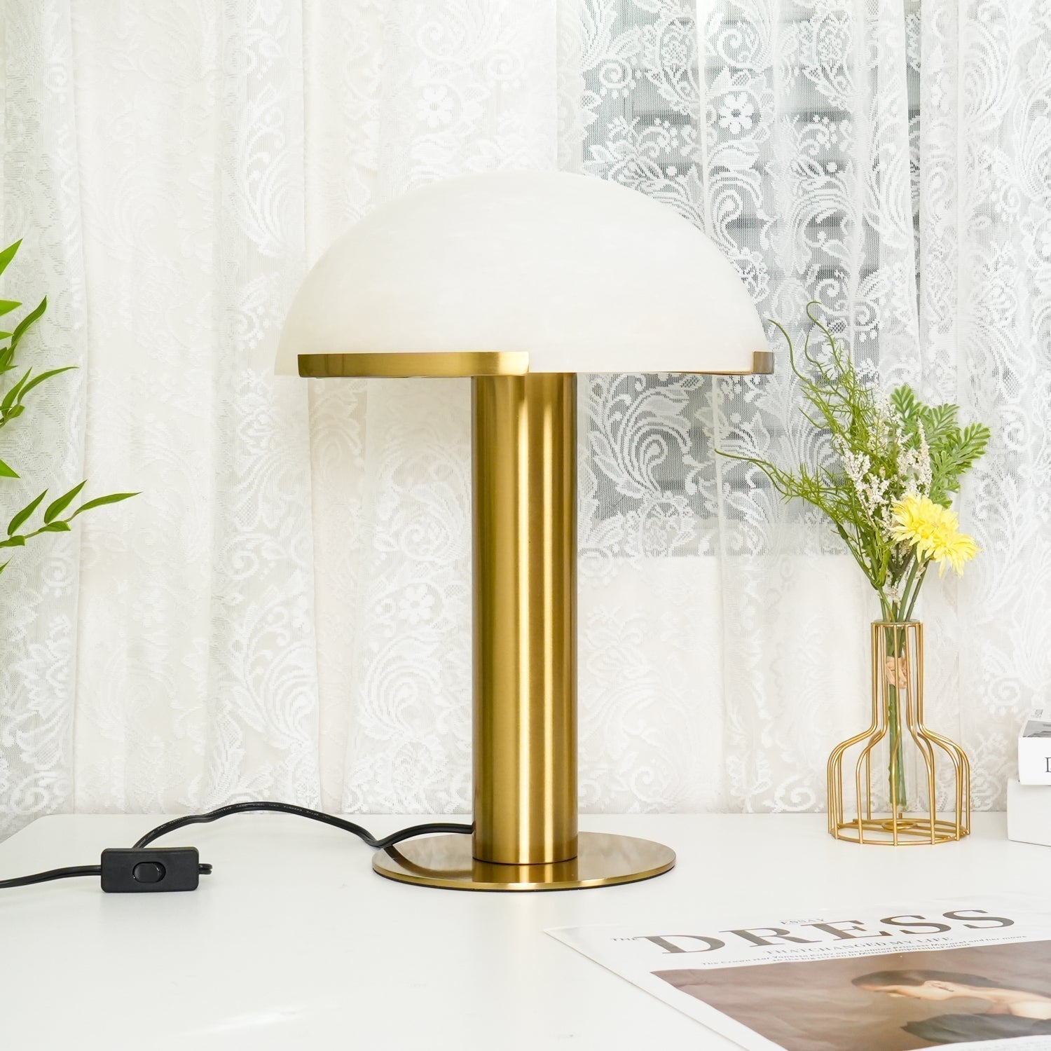 Contemporary Alabaster Stone Table Lamp with Bronze Finish for Luxury Bedroom and Office Lighting