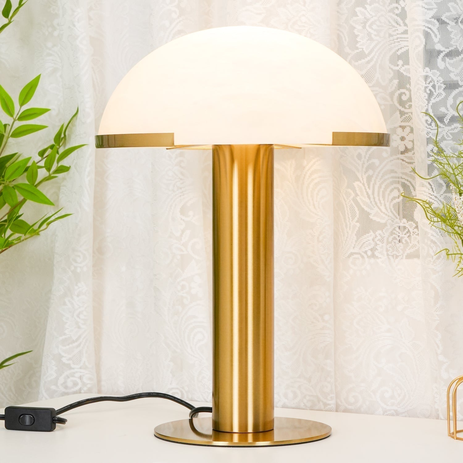Contemporary Alabaster Stone Table Lamp with Bronze Finish for Luxury Bedroom and Office Lighting
