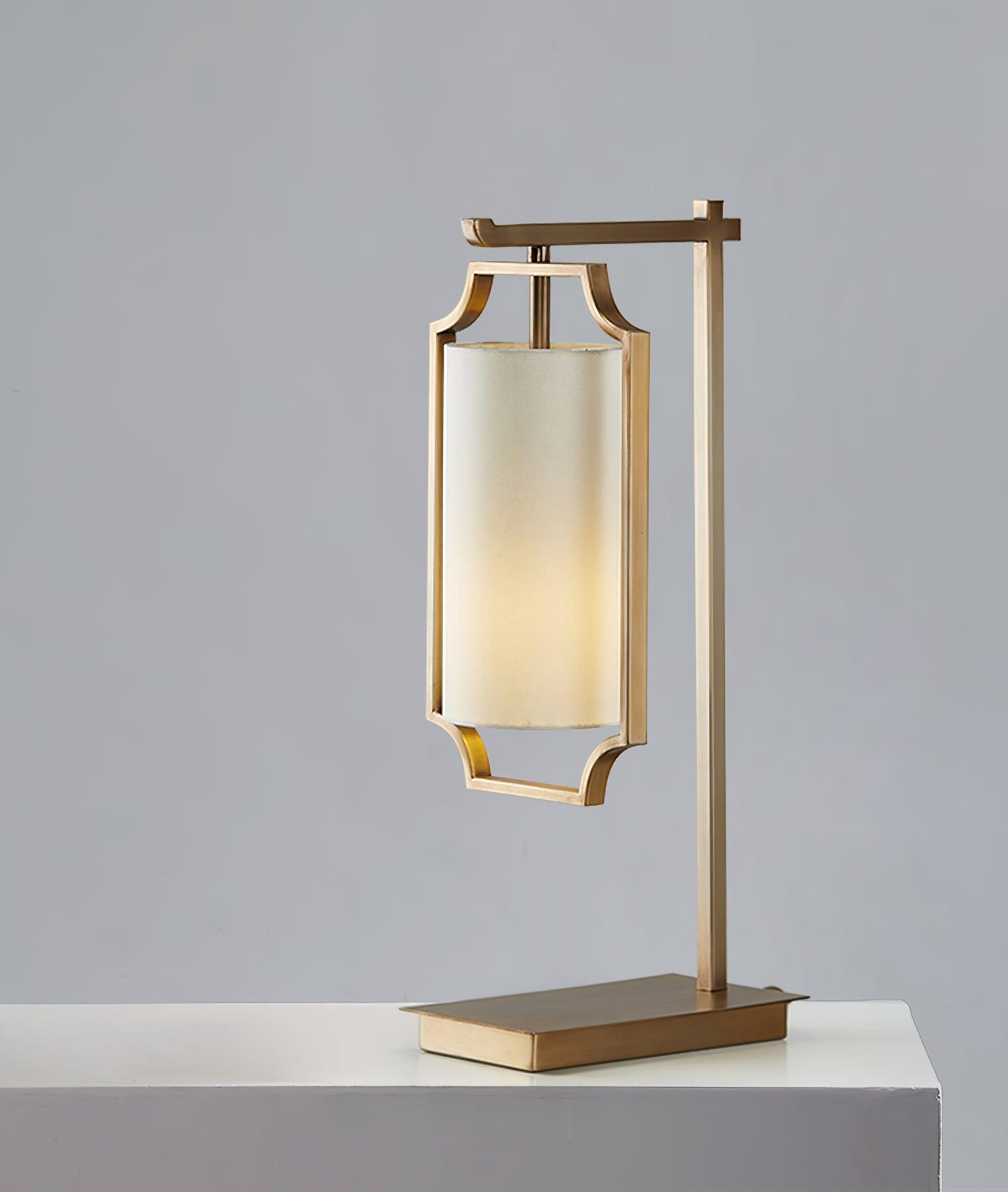 Elise Elegant Brass Table Lamp with White Fabric Drum Shade for Office and Living Room