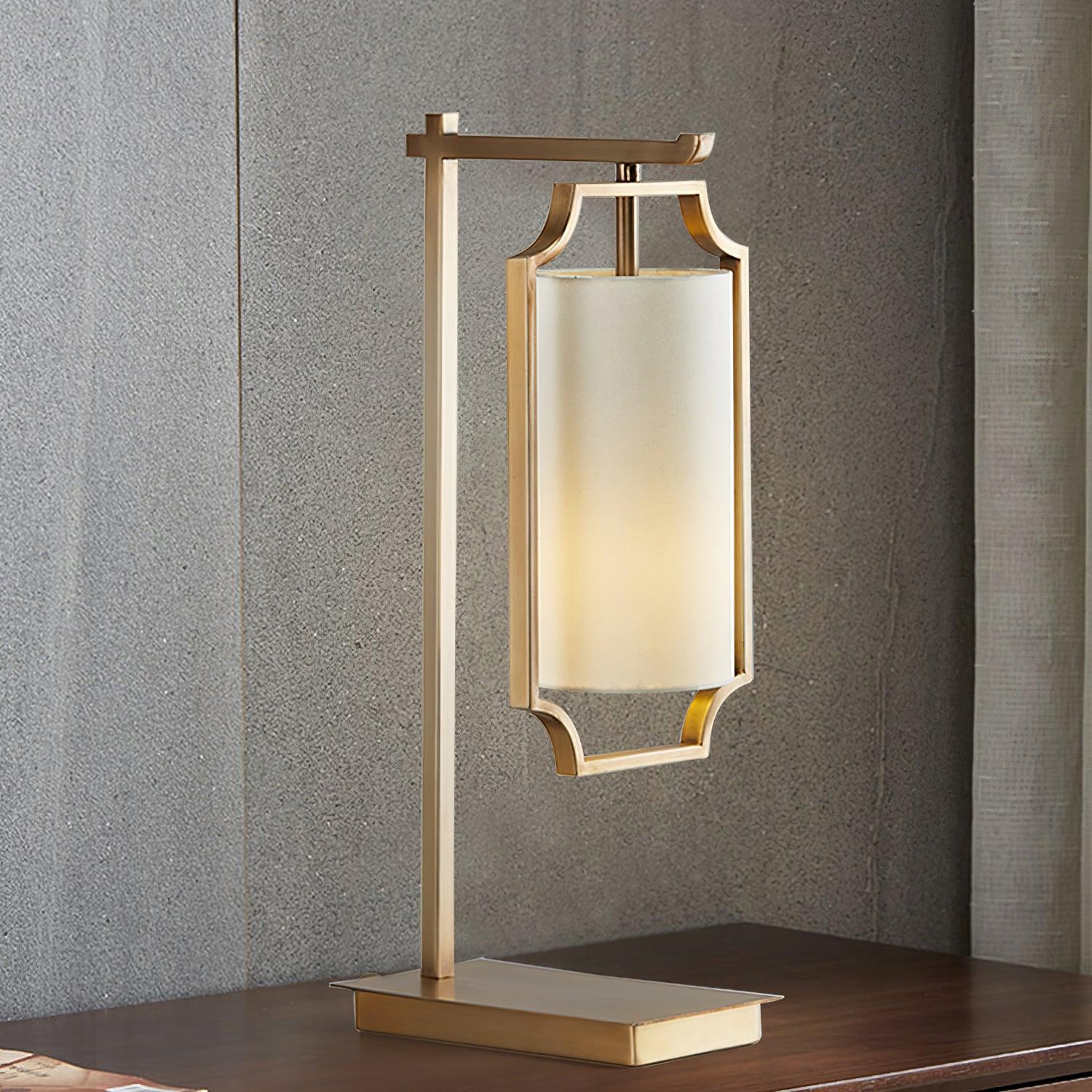 Elise Elegant Brass Table Lamp with White Fabric Drum Shade for Office and Living Room
