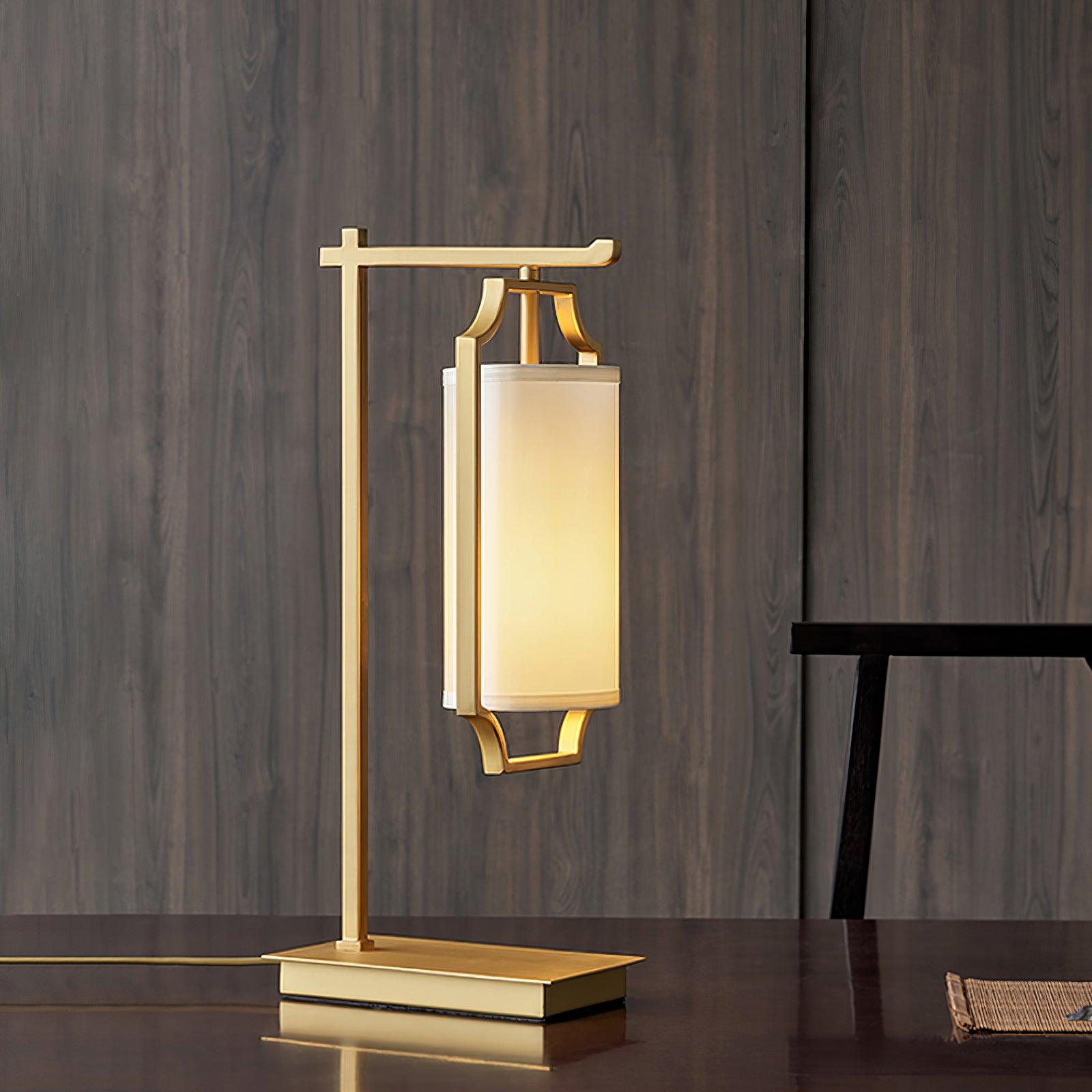 Elise Elegant Brass Table Lamp with White Fabric Drum Shade for Office and Living Room