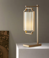 Elise Elegant Brass Table Lamp with White Fabric Drum Shade for Office and Living Room
