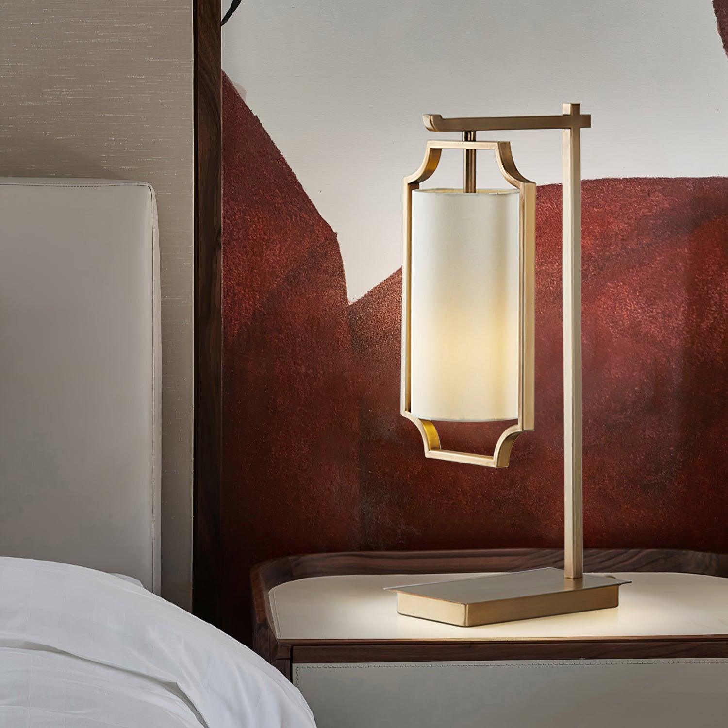 Elise Elegant Brass Table Lamp with White Fabric Drum Shade for Office and Living Room