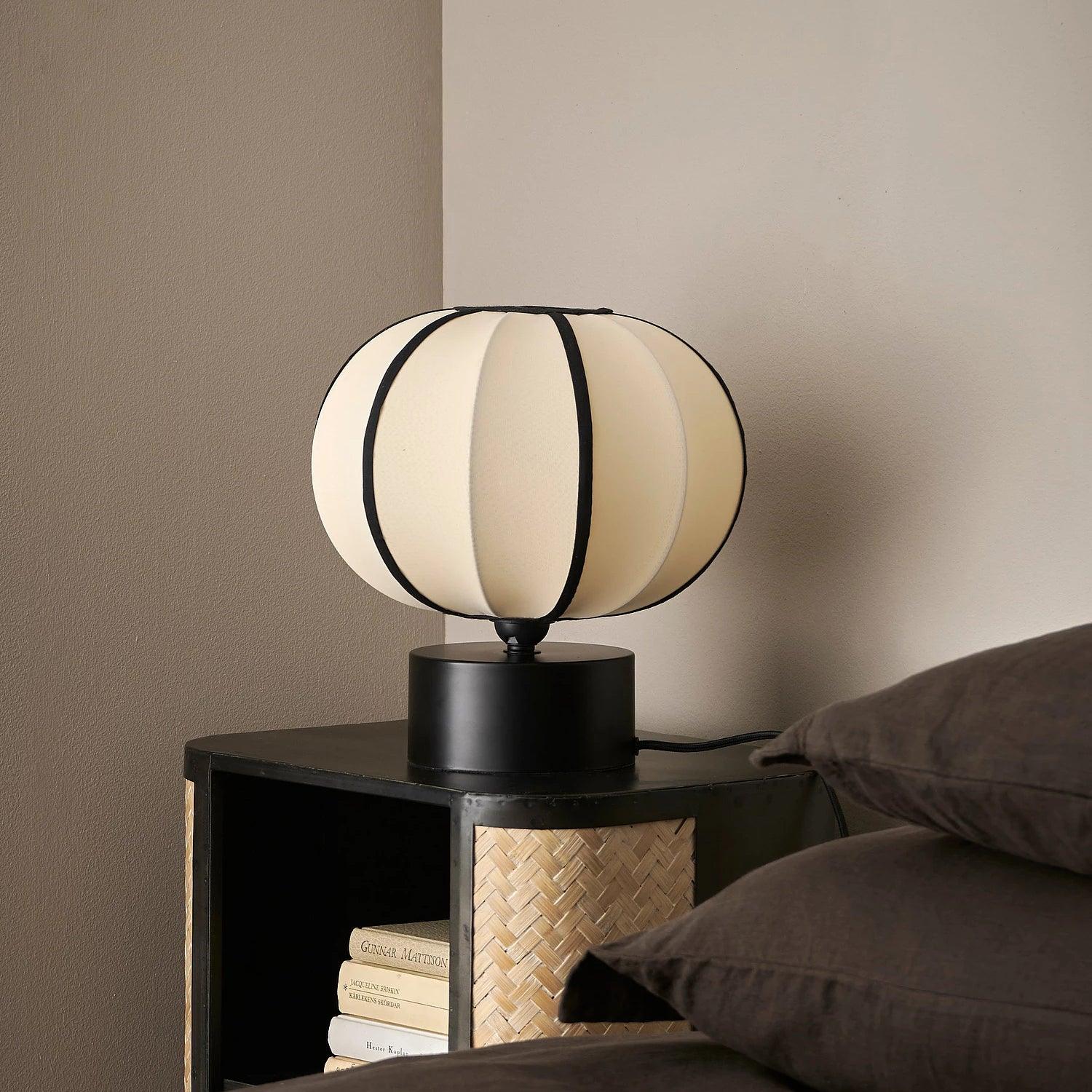 Contemporary Minimalist Table Lamp with Beige Fabric Shade and Black Metal Base