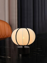 Contemporary Minimalist Table Lamp with Beige Fabric Shade and Black Metal Base