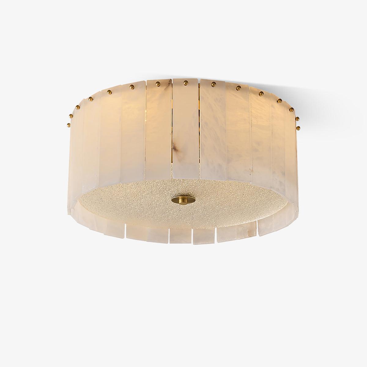 Luxury Elysian Natural Alabaster Flush Mount Ceiling Light with Brass Detailing and Glass Diffuser