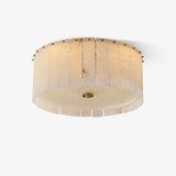 Luxury Elysian Natural Alabaster Flush Mount Ceiling Light with Brass Detailing and Glass Diffuser
