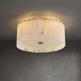 Luxury Elysian Natural Alabaster Flush Mount Ceiling Light with Brass Detailing and Glass Diffuser