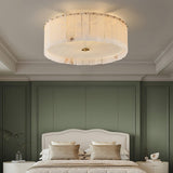 Luxury Elysian Natural Alabaster Flush Mount Ceiling Light with Brass Detailing and Glass Diffuser