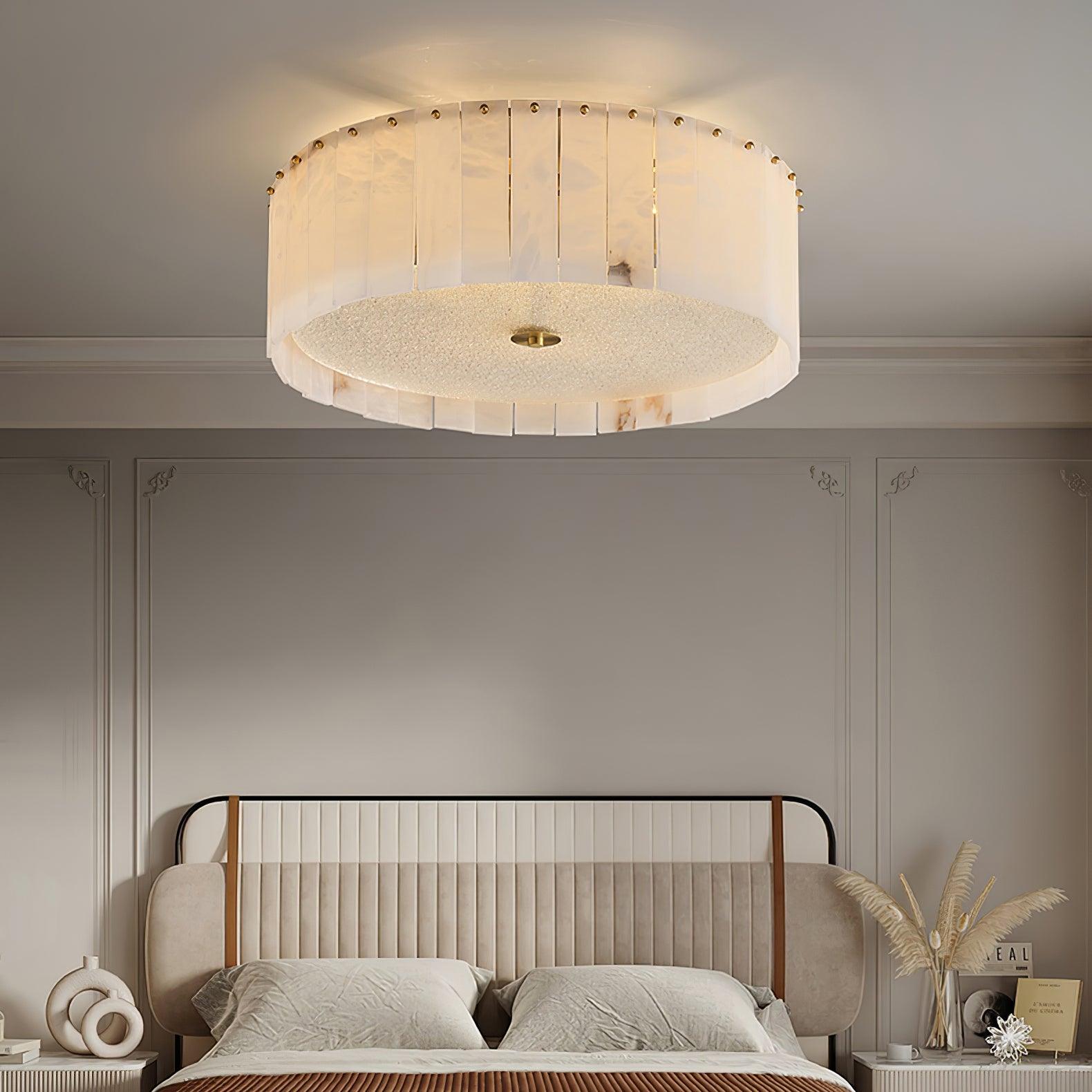 Luxury Elysian Natural Alabaster Flush Mount Ceiling Light with Brass Detailing and Glass Diffuser