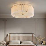 Luxury Elysian Natural Alabaster Flush Mount Ceiling Light with Brass Detailing and Glass Diffuser