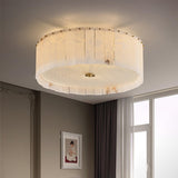 Luxury Elysian Natural Alabaster Flush Mount Ceiling Light with Brass Detailing and Glass Diffuser