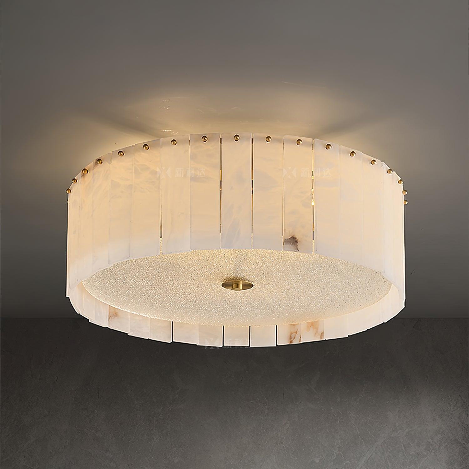 Luxury Elysian Natural Alabaster Flush Mount Ceiling Light with Brass Detailing and Glass Diffuser