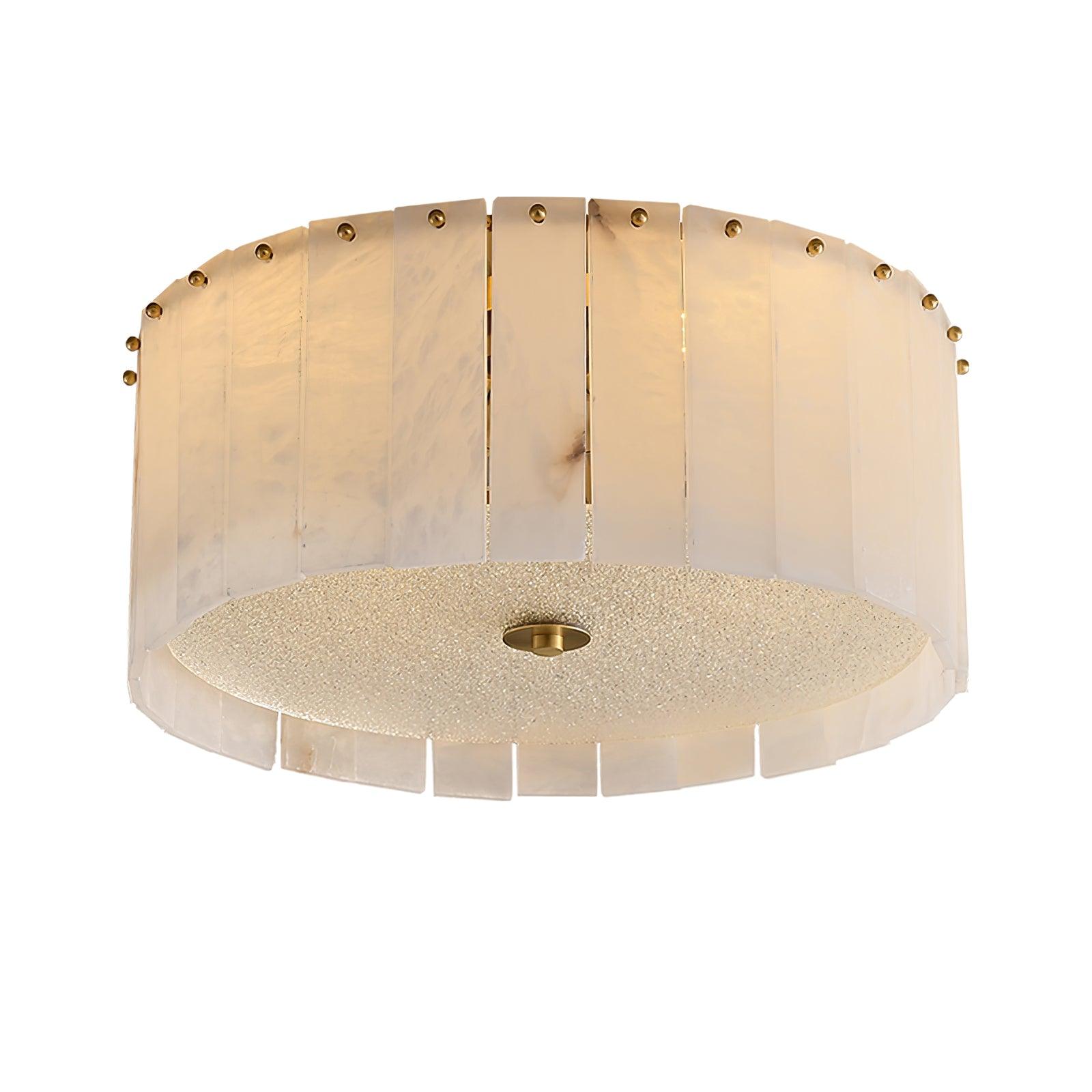 Luxury Elysian Natural Alabaster Flush Mount Ceiling Light with Brass Detailing and Glass Diffuser