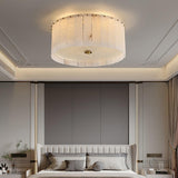 Luxury Elysian Natural Alabaster Flush Mount Ceiling Light with Brass Detailing and Glass Diffuser