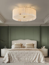 Luxury Elysian Natural Alabaster Flush Mount Ceiling Light with Brass Detailing and Glass Diffuser