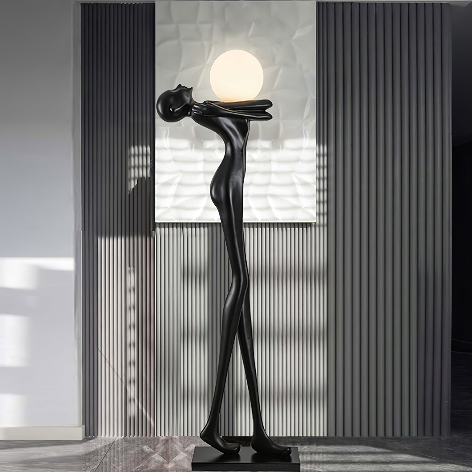 Modern Artistic Figure Floor Lamp with White Glass Globe Sculpture Standing Light