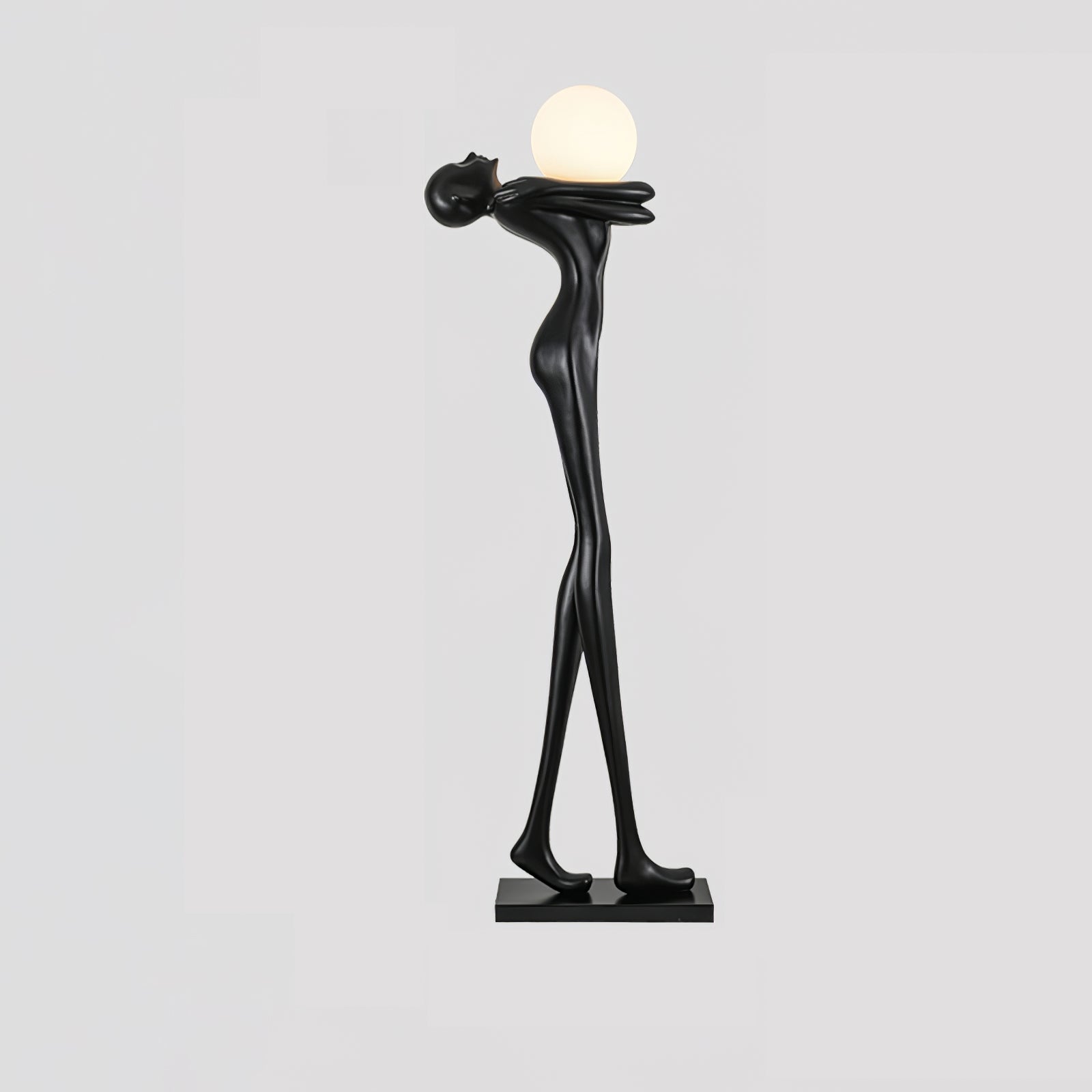 Modern Artistic Figure Floor Lamp with White Glass Globe Sculpture Standing Light