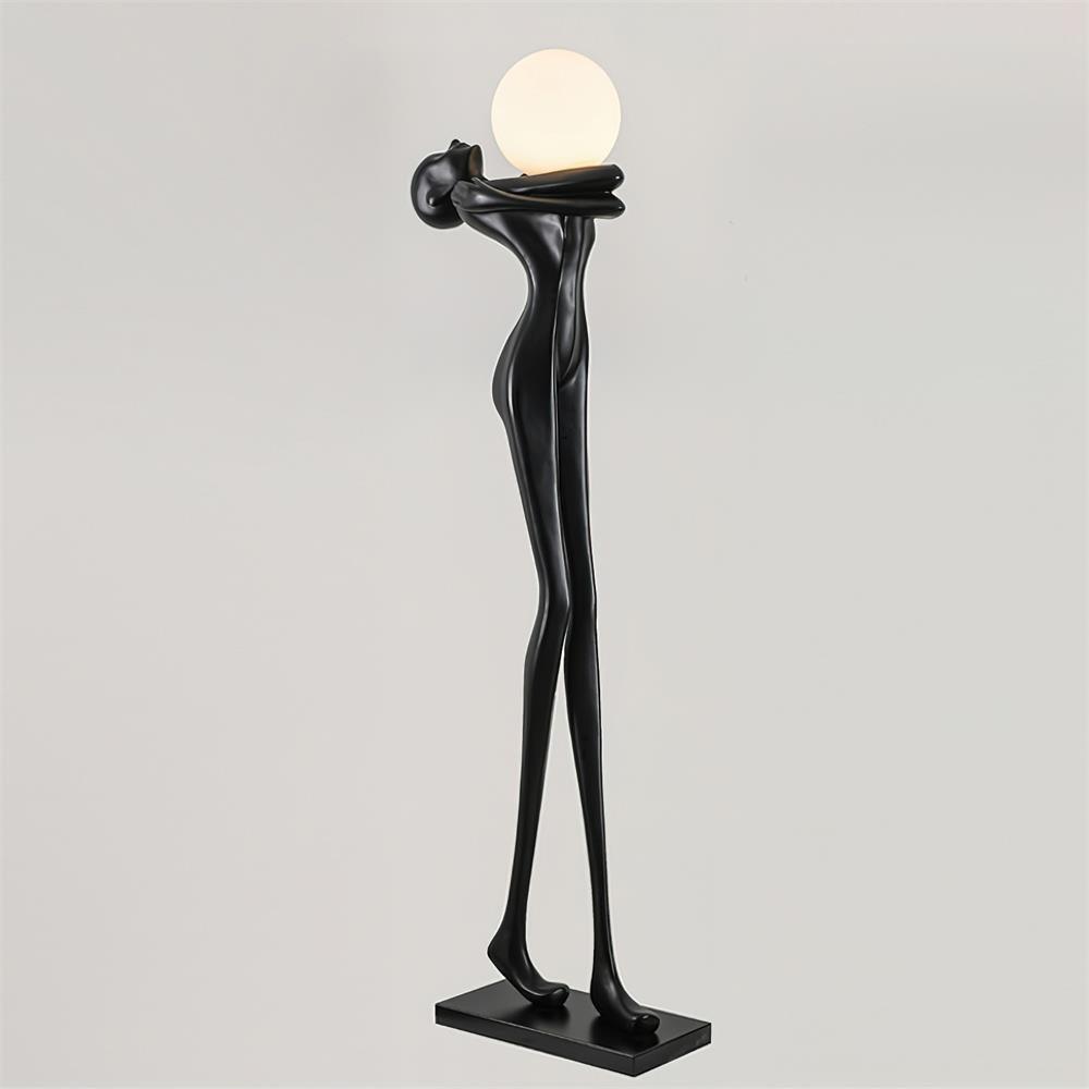 Modern Artistic Figure Floor Lamp with White Glass Globe Sculpture Standing Light