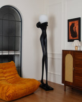 Modern Artistic Figure Floor Lamp with White Glass Globe Sculpture Standing Light